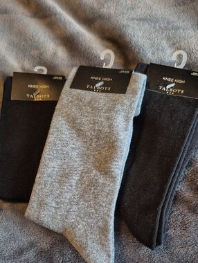 Talbots Knee High Socks Trio in Black and Heather Gray